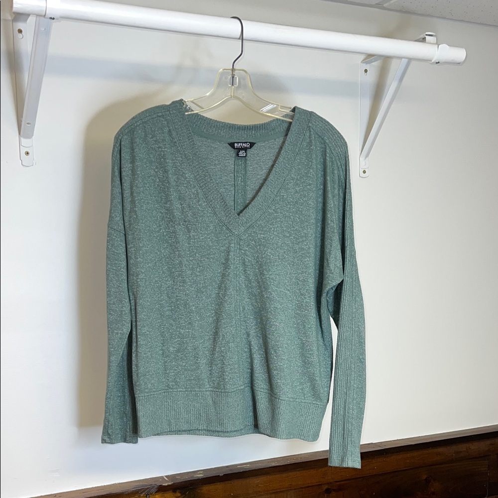 Buffalo David Bitton Green Long Sleeve V-Neck Top- S